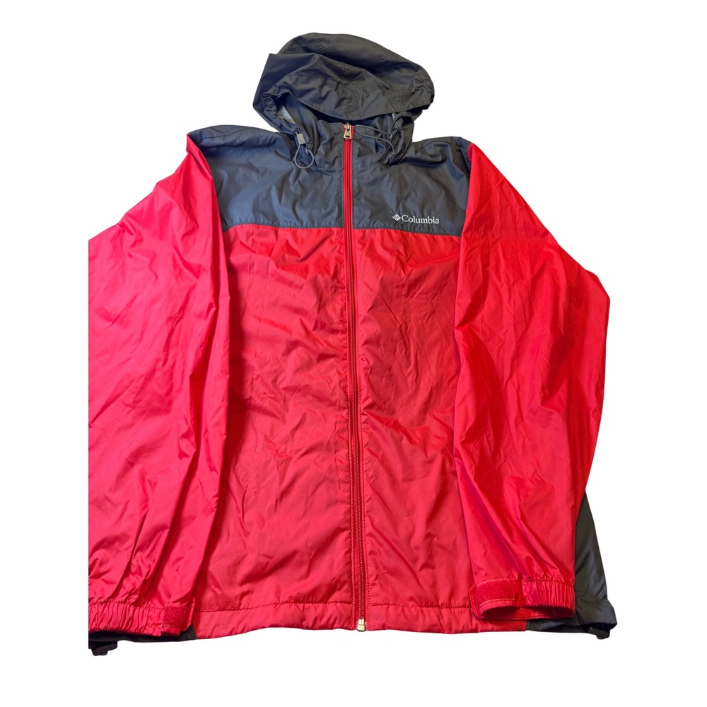 Columbia Mens Red Gray Colorblock Hooded Windbreaker Jacket Medium